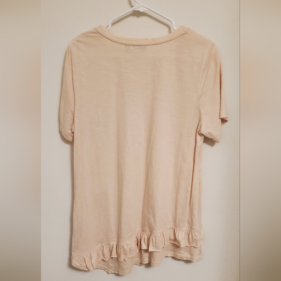 LOGO By Lori Goldstein Peach Pink Asymmetrical Ruffled Short Sleeve Tee - Picture 6 of 6